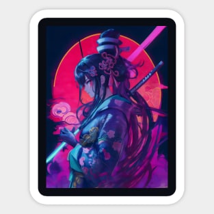 Neon samurai girl Sticker